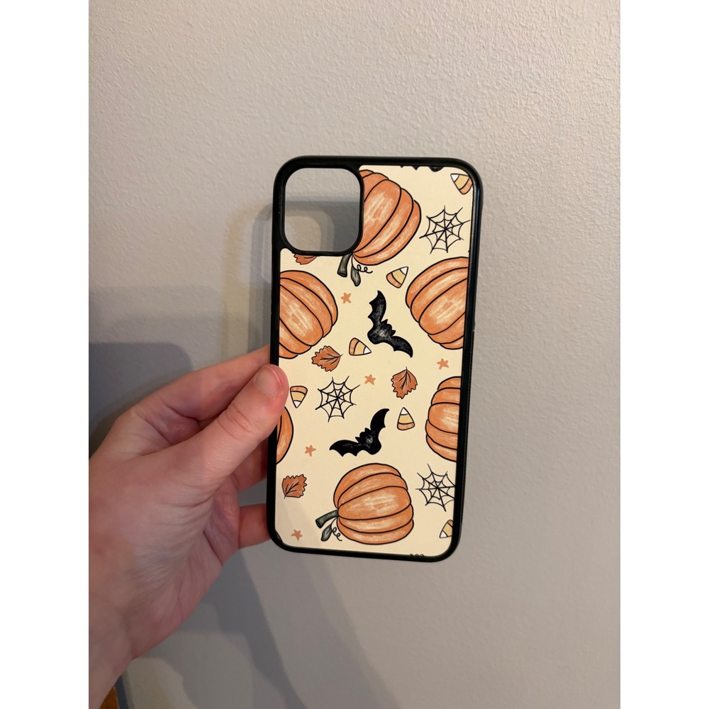 Phone Case Unisex iPhone 11 Pro Max Orange Halloween Pumpkin Bat Web